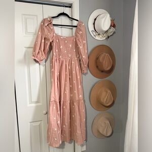 Naomi 3/4 Sleeve Embroidered Maxi Dress Blush Pink